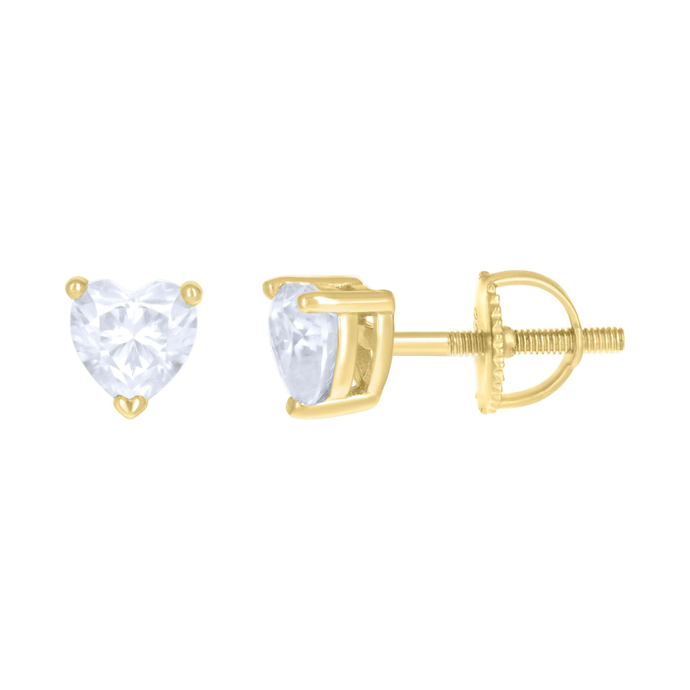 925 Sterling Silver Yellow-tone 1ct Heart Moissanite Love Heart Stud Earrings